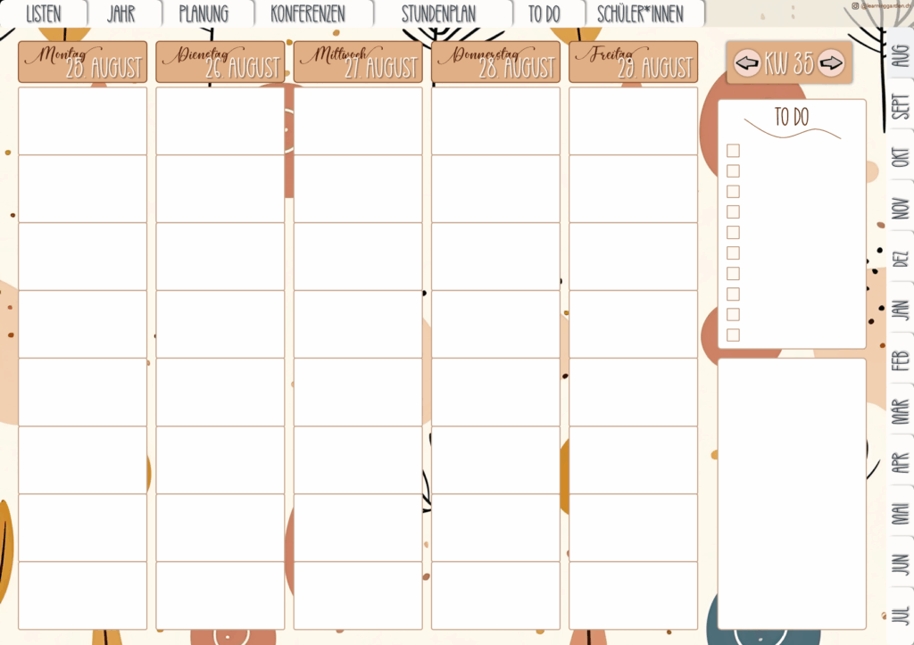 Wochenplanung im kostenlosen digitalen Planungstool für Lehrkräfte