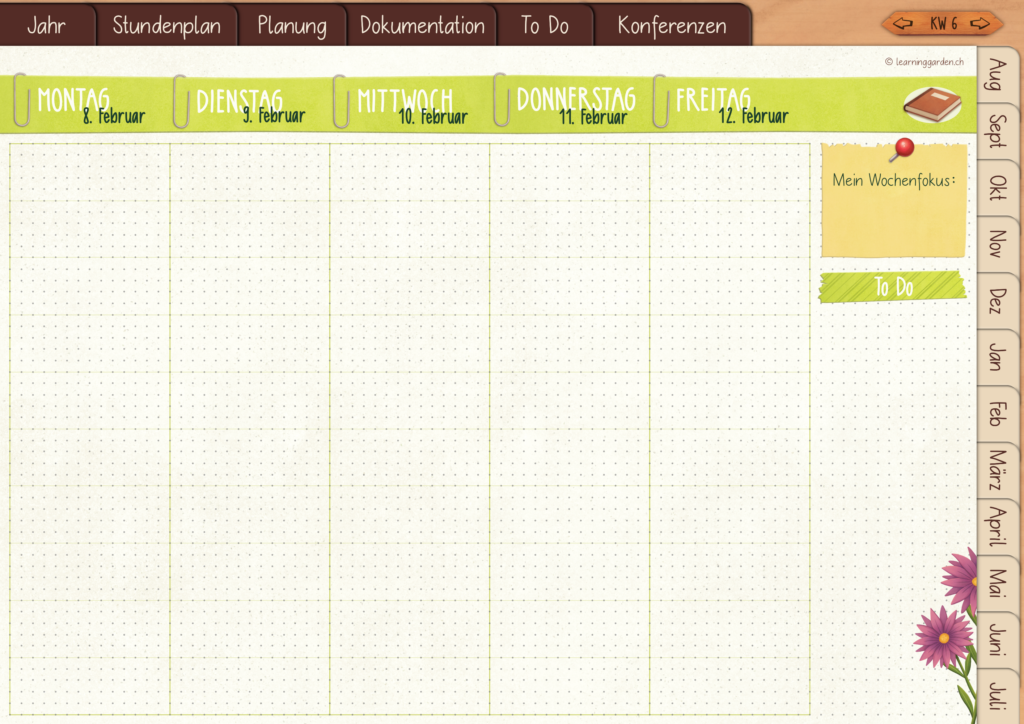 Wochenplanung im kostenlosen digitalen Planungstool für Lehrkräfte