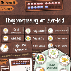 Materialbundle mit verschiedenen Unterrichtsmaterialien zum 20er-Feld. Mengenerfassung in F&ouml;rderunterricht, Klassenunterricht und Hausaufgaben.