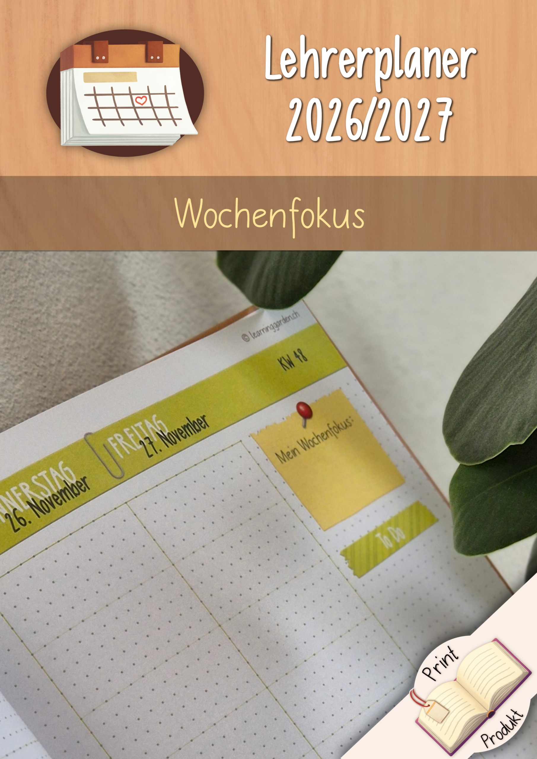 Wochenfokus im Lehrerkalender. Detailansicht mit dem Notizzettel mit deinem Wochenfokus