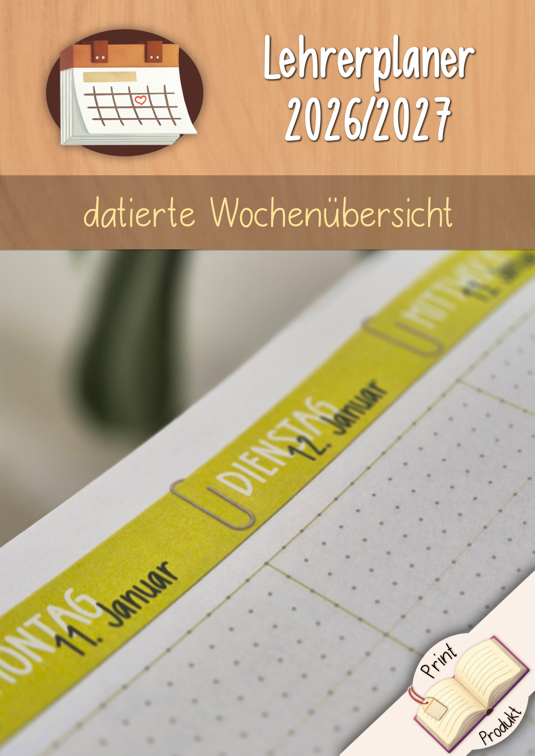 Detailansicht zur datierten Wochenübersicht im Lehrerkalender 2026/27
